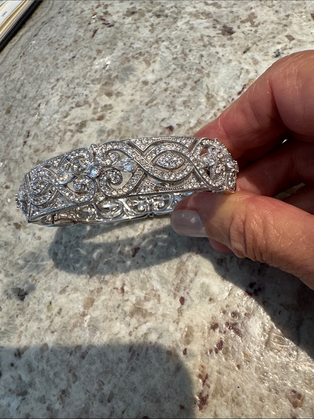 Nadri Vintage Style Victorian Filigree Pave Crystal Hinge Bangle - Picture 2 of 11
